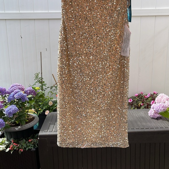 Mac Duggal - Silver Nude Sleeveless Sequined Midi Sheath Dress - Picture 7 of 15